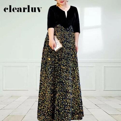 Sparkling Sequin Evening Dresses DR1055 V-neck Velvet Top Evening Dresses Plus Size Robe De Soiree Formal Dress Evening Gown