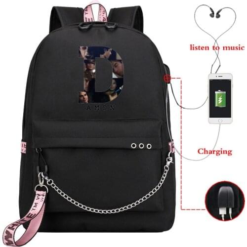 The Vampire Diaries School Bags Girls Teenagers USB Charging Backpacks Teen Student Book Bag Casual Big College Schoobag