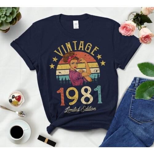 Vintage 1981 Limited Edition Classic Womens TShirt Funny Retro 40th Birthday Gift Idea for Grandmom Mom Wife Girl Daughter Shirt