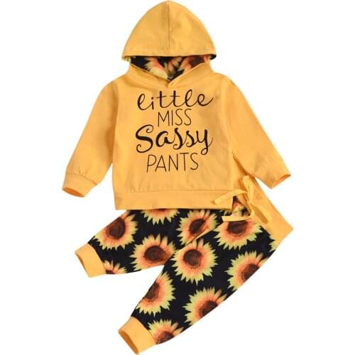 Newborn Baby Girl Kids Clothes Set Fashion Sunflower Hoodie T-shirt Flowers Pants 2Pcs Infant Clothing Toddler Outfits Suit