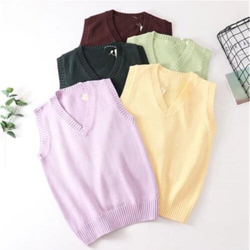 Korean Fashion 2020 Japan School Girl Uniform Vest Sweater Navy Daily Streetwear Fashion Vintage Womens New Tops