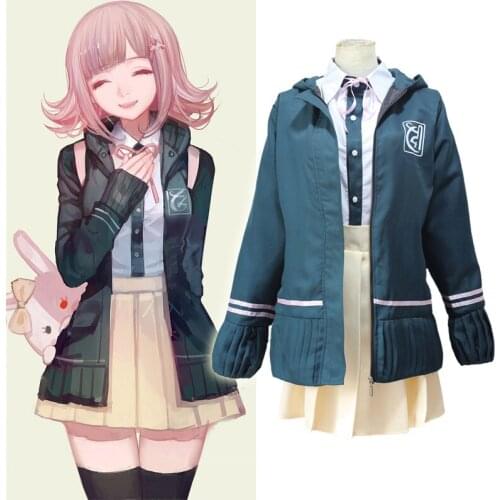 Anime Super Danganronpa 2 Cosplay Chiaki Nanami Uniforms Skirt costume for women Coat + shirt + tie + skirt+Wigs