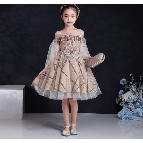 Fashion Shoulderless Flower Little Girls Princess Dress Kids Party Pageant Wedding Bridesmaid Tutu Ball Gown Formal Clothing