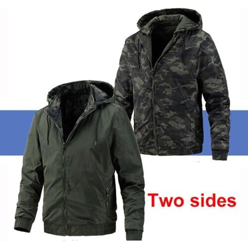 Two Sides Military Jacket Men Army Coat Autumn Thick Casual Solid Color Windbreaker Jacket Men Outdoor Jacket Slim Fit Hood