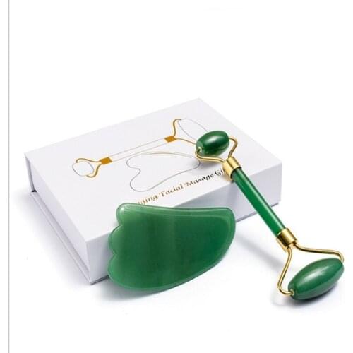 Quartz Jade Roller Face Slimming Massager Face Lifting Natural Jade Stone Facial Massage Roller Skin Care Beauty Set Box