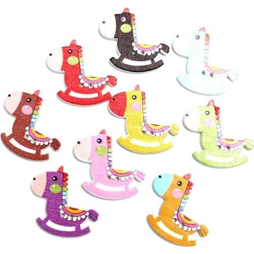 LF 50Pcs Mixed Rocking Horse Wooden Buttons For Clothes Wood Decoration Craft Scrapbooking Sewing Needlework DIY Accessories