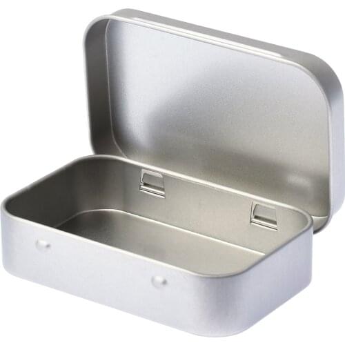 Silver Metal Rectangular Empty Hinged Tins Box Containers Mini Portable Box Small Storage Kit Home Organizer Storage Boxes