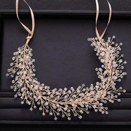 Trendy Wedding Hair Accessories Baroque Rhinestone Crystal Headband Bridal Tiara Gold Headband Queen Prom Headdress Handmade