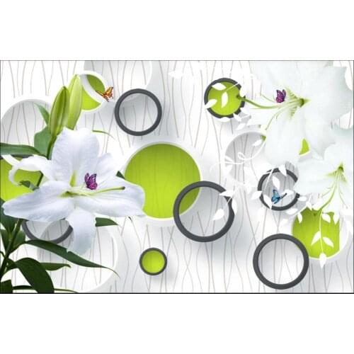 Custom mural wallpaper for walls 3d White flower butterfly circle abstract pattern modern and simple 3D background wall papers