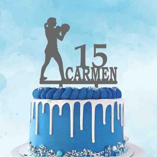 Personalized Female Boxer Cake Topper Custom Name Age Women Boxing Fighting For Boxing Fans Birthday Party Cake Decoration