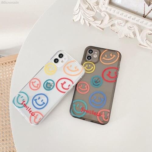 Full Screen Smiley Transparent Shockproof Case For iPhone 12 11 Pro Max 7 8 Plus XR X SE 2020 TPU Soft Cover Funda