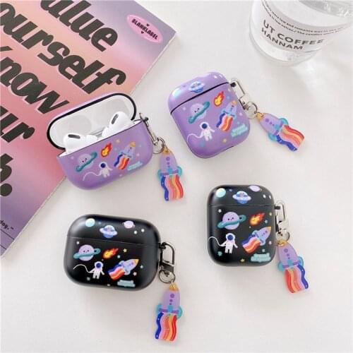 Lovely rocket hanged Cartoon Case for Apple Airpods 1 2 pro Case Space Planets Rocket Bluetooth Earphone Case Headphone SoftCase