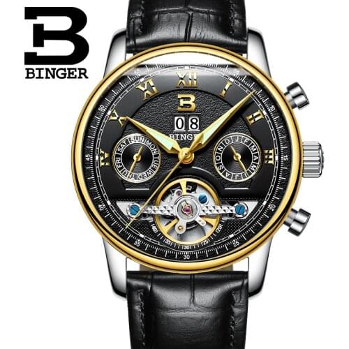 Relojes hombre BINGER Mens Watches Top Brand Luxury Automatic Watch Men Mechanical Clock Gold Black Reloj Mecanico de Hombres