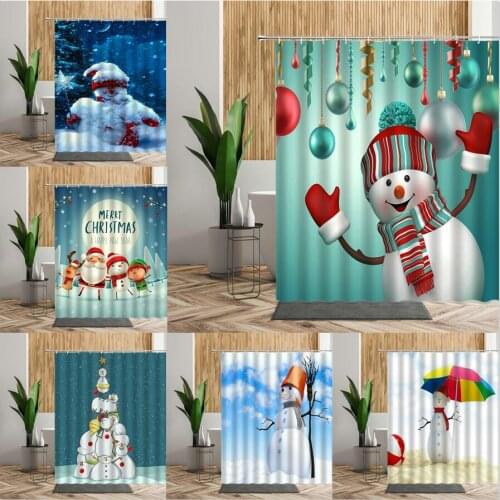 Christmas Snowman Shower Curtain Snow Scene Funny Style Bath Curtains Accessories Waterproof Polyester 3D Printed Bathroom Decor
