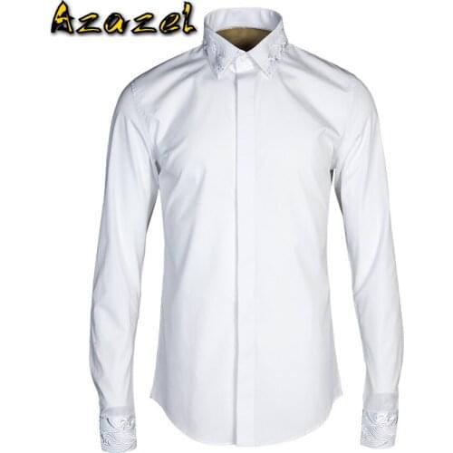 Azazel Men Shirt Luxury Collar Embroidery Long Sleeve Shirts Men Solid Color Casual Mens Shirts Plus Size 4xl Casual Shirts