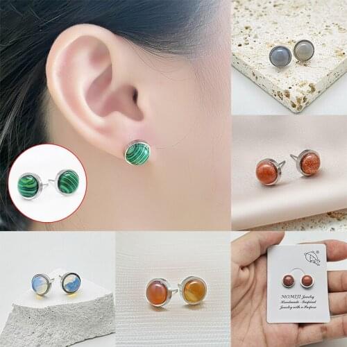 Natural Stone Earrings for Women Korean Earrings Women Jewelry Geometry Simple Minimalist Restoring Ancient Round Stud Earrings