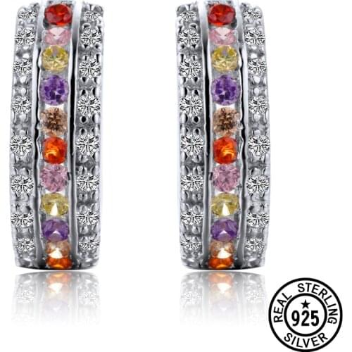 925 Sterling Sliver Earring Fashion Colorful Zircon Huggies Clip Earring For Women Girls Gifts Brincos Accessories Jewelry