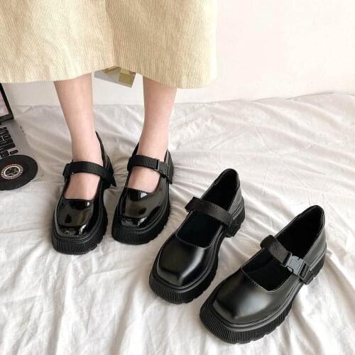 Mary Jane Shoes Square Heel Thick Bottom Buckle Single Shoes Increased Retro Lolita Leather Pumps Women Lolita Shoes Ladies 2021