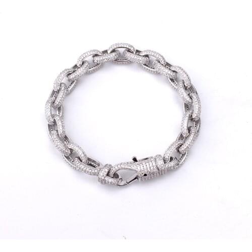 Hip Hop Jewelry AAA Cubic Zirconia Paved Spring Button Bling Iced Out O Shape Link Chain Bangle Bracelet for Men Rapper Gifts
