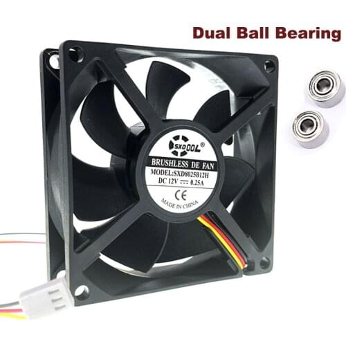 SXDOOL 80mm 12V Dual Ball Bearing Computer PC Cooling Fan,80X80X25mm 8025 0.27A 4000RPM 3 Wire 3-P 3pin High Speed Cooler