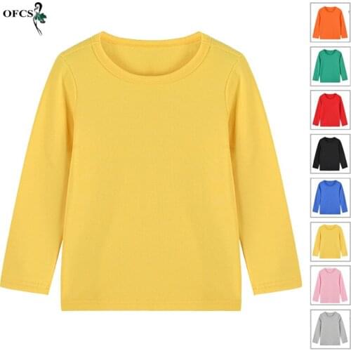 Spring Boys Girls T-shirt Kids Tees 2-12 Years Childrens Clothes Solid Color 100% Cotton Long Sleeve Blouse Tops Unisex Clothes