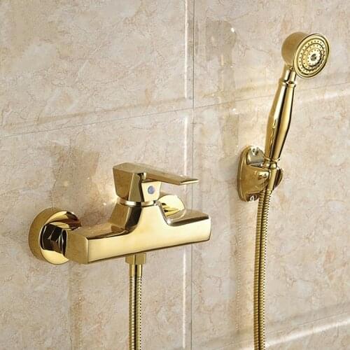 Vidric All Brass Gold Plated Bathtub Faucet With Hand Shower Wall Mounted Bathroom Bath Shower Faucets Mixer Tap Torneiras