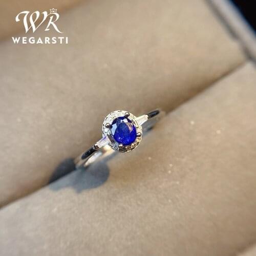 WEGARSTI Created Oval Blue Sapphire Rings For Women Silver 925 Sterling Jewelry Ring For Women Wedding Engagement Party Gift