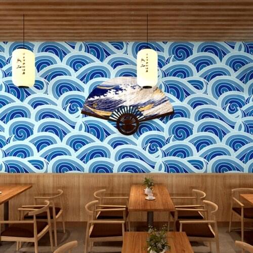Japanese Wallpaper Mural 3d Blue Ocean Wave Painting Wallpapers Roll Art Deco Project Wall Paper PVC Restaurant Behang QZ168