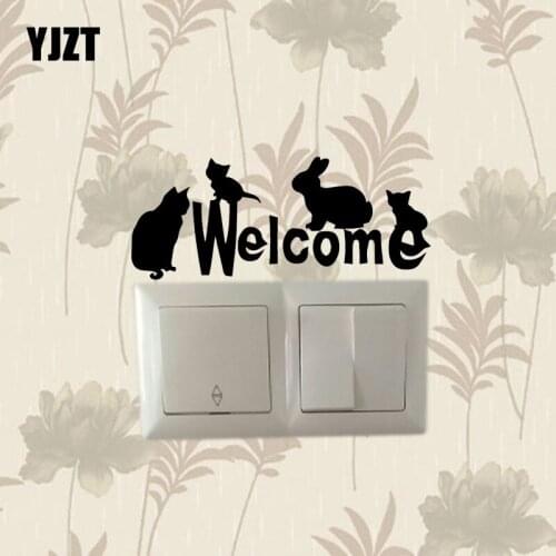 YJZT Funny Welcome Animal Wall Decal Living Room Decor Vinyl Cartoon Happy Family Switch Sticker 17ss0366