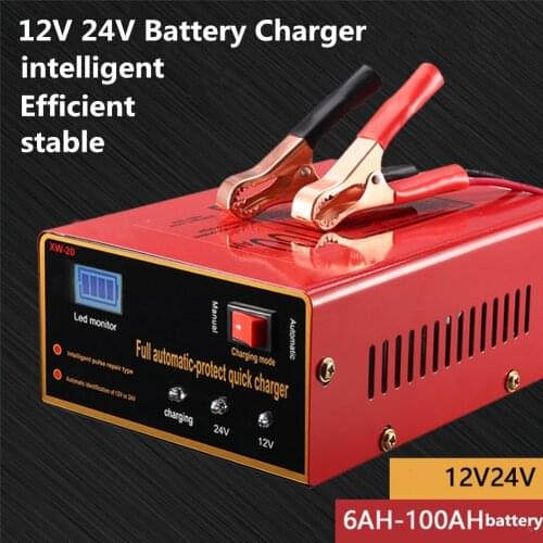 12V 24V car battery charger 10A 6-100AH motorcycle protection charger lead acid smart pulse repair type fast battery charging