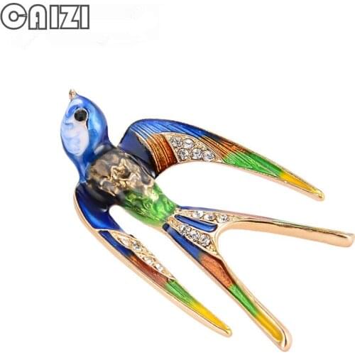 CAIZI 3 Colors Rhinestone Swallow Brooch for Women Bird Enamel Pins Metal Animal Scarf Pins Banquet Weddings Broche Accessories