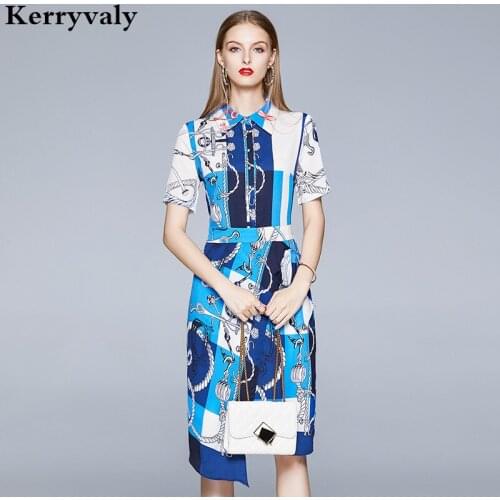 Summer Women Catwalk Chain Print Slim Retro Dress Ropa Mujer Verano 2021 Vestidos Elegantes Midi Runway Party Dress K398