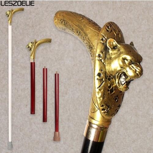 Golden Leopard Head Resin Handle Walking Stick Man Fashion Detachable Walking Cane Women Decorative Stick