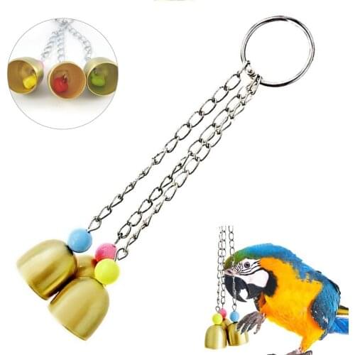 1Pc Pet Bird Parrot Pigeon Hanging 3 Bells Chain Cage Stand Bite Playing Sound Toy Колокольчик игрушка птица