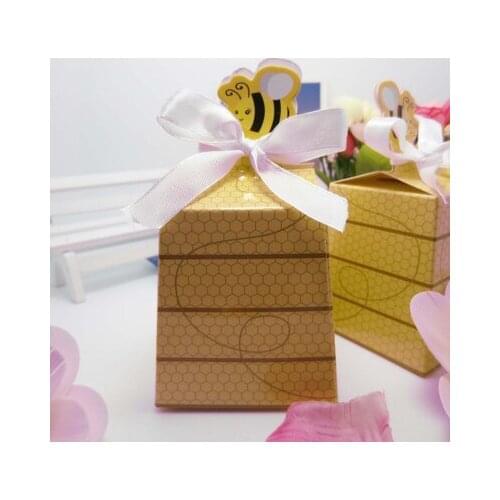 1000 pcs European Yellow Bee Style Baby Shower Birthday Party Wedding Favors Candy Boxes Gift Box with White Ribbons lin4977