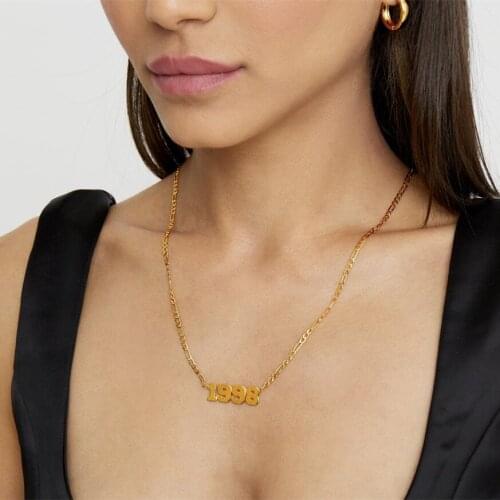 2021 New Figaro Chain Year Necklace Female Custom Digital Necklace Anniversary Gift Date Of Birth Necklace Jewelry