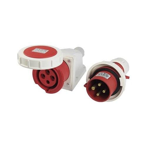 32A Splash Proof 4 Pin IEC309-2 Industrial Panel Mount Plug Connector