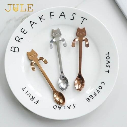 4pcs/lot Cat coffee spoon set stainless steel dessertspoon Mini ice cream candy small teaspoon Kitchen Accessories tableware