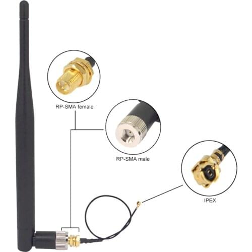 5dBi 2.4GHz RP-SMA Male Wifi Antenna + IPX to RP-SMA Jack Male Pin Extension Cord Pigtail Cable 17cm