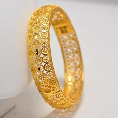 Annayoyo Dubai Arab Can Open Gold Bangles for Women Girl Gold Color Ethiopian Jewelry African Metal Bracelet Arab Middle East
