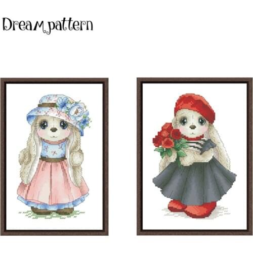 Bunny with flower hat cross stitch package 18ct 14ct 11ct unprint canvas cotton thread embroidery DIY handmade needlework