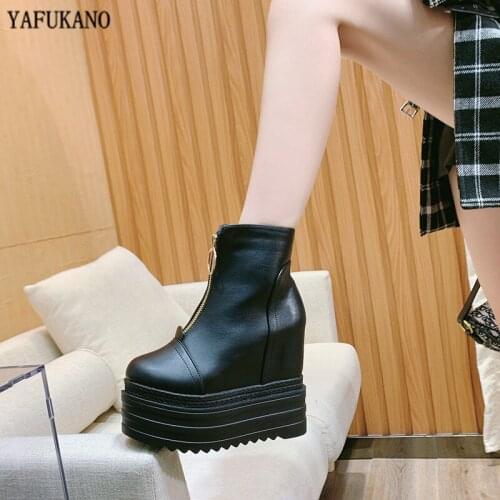 14Cm Super High Heels Short Boots Wedges Inner Increase Ankle Boots Thick Sole Platform Women Shoes British Style Martin Boots