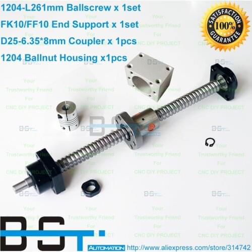 BSTMOTION SFU1204 -L261mm Anti Backlash Ball screw = End Machined Ballscrew / Ballnut / Nut Bracket/ FK10 FF10 Support / Coupler