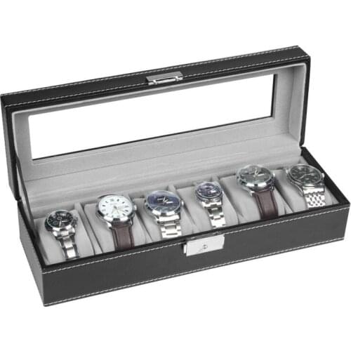 6 Grid Wood PU Leather Watch Mens Box Handmade Suede Pillow Watch Jewelry Collection Display Case organizer