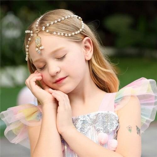 Baby forehead chain hair girl baby alloy rhinestone disk hair chain Headwear accessories small girl princess headwear