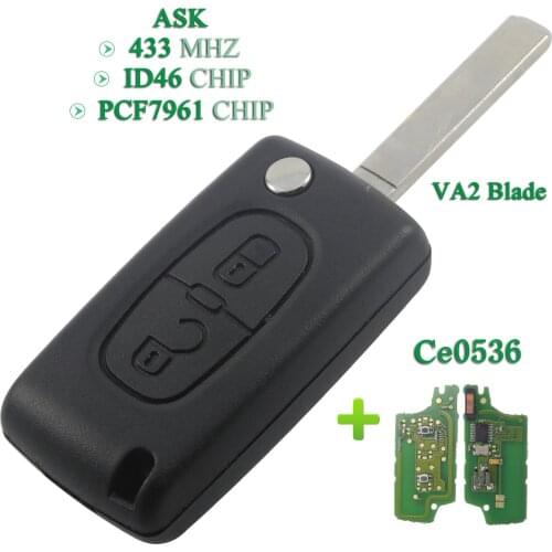 Bilchave 5pcs 2 Button Flip Folding ASK Ce0536 Remote Car Key For PEUGEOT 206 307 308 207 407 408 For Citroen C2 C3 C4 C5 C6 C8