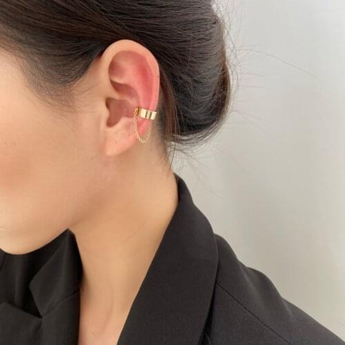Round Circle No Pierced Ear Cuff Clip Chain Tassel Clip Earrings For Women Silver Color Korean Jewelry Female Earcuff