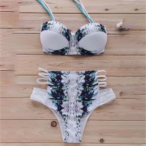 Plus Size Sexy Underwired Bikinis Floral Swimwear Women Swimsuit Female V-Neck Bikini Set Push Up Beach Wear Swim Bathing Suits