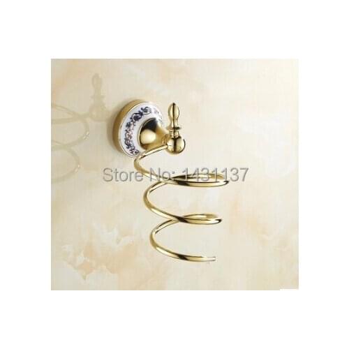 Gold plating brass bathroom hair dryer holder bathroom accessories storage and rack and holder
