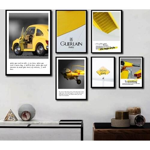 Nordic Canvas Painting Minimalist Art Poster Home Decor Wall Art Yellow Style Car Still Life Quote Picture Print for Living Room